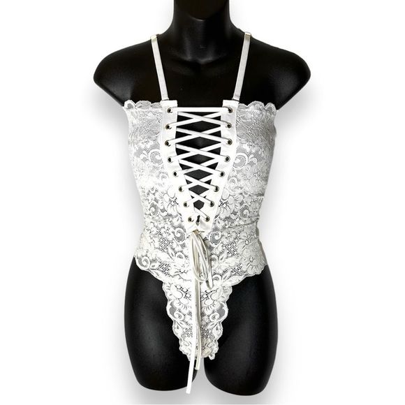 Free People x HAH Spinster Double Trouble Corset Lace Reversible Bodysuit Ivory - Picture 9 of 16